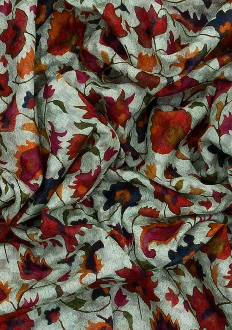 Off White Handloom Printed Tussar Silk Saree With Floral Vine Motifs Off White For Women - Indya
