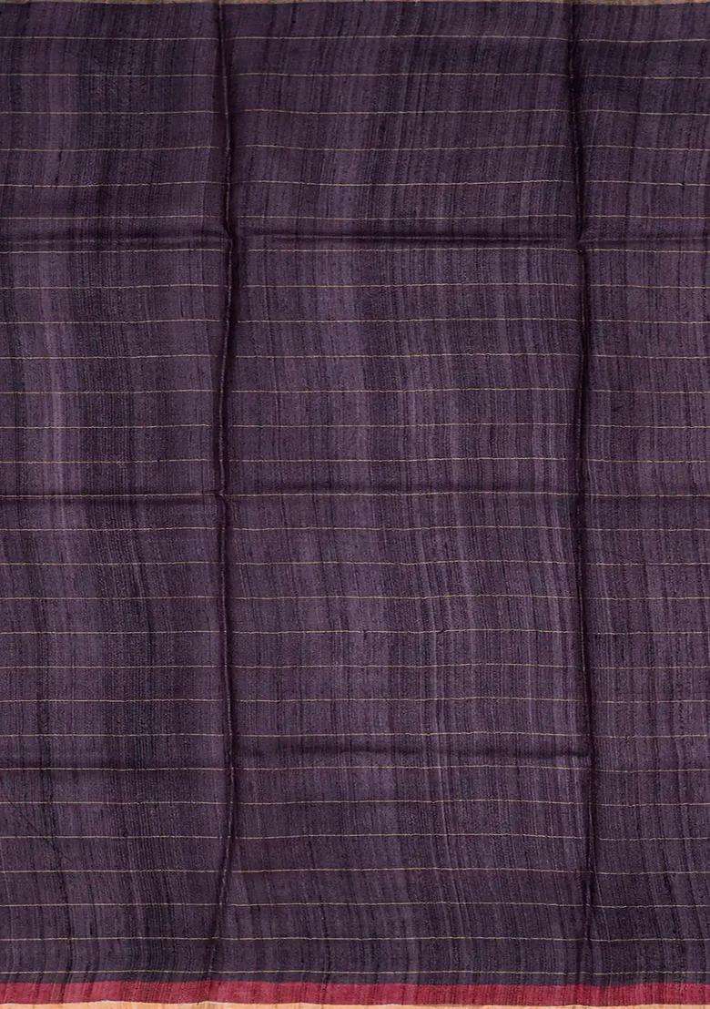 Cream Handloom Tussar Silk Saree With Printed Motifs On Checks Cream For Women - Indya