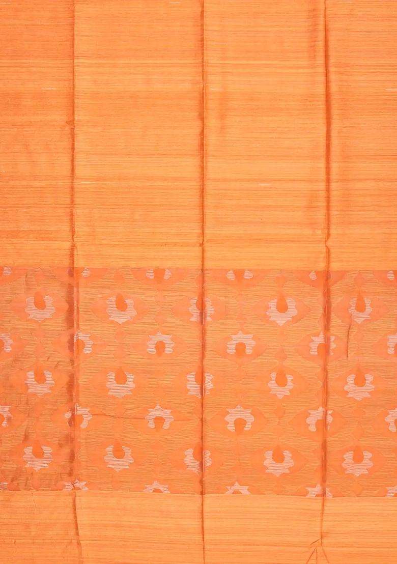 Orange Handloom Jute Art Silk Saree With Zari Stripes Orange With Checks And Stripes Design For Women - Indya