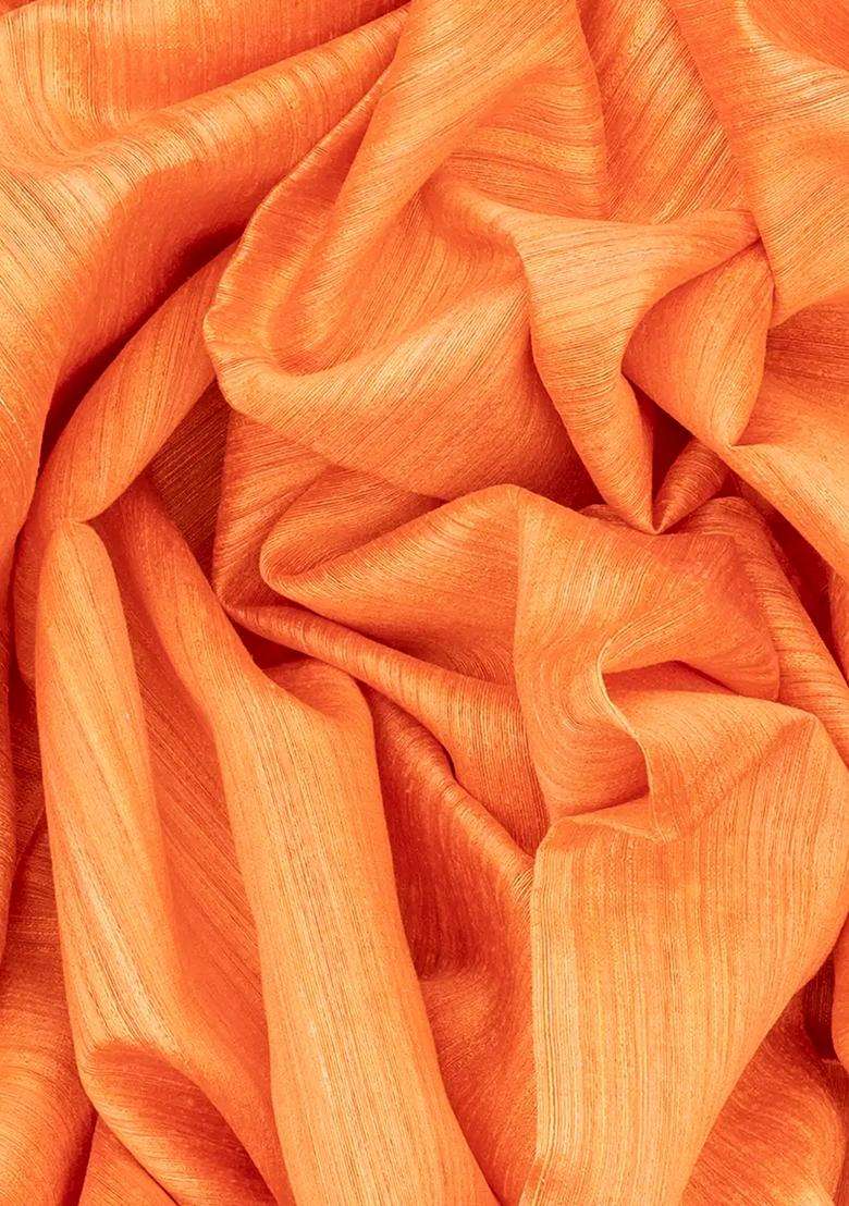 Orange Handloom Jute Art Silk Saree With Zari Stripes Orange With Checks And Stripes Design For Women - Indya