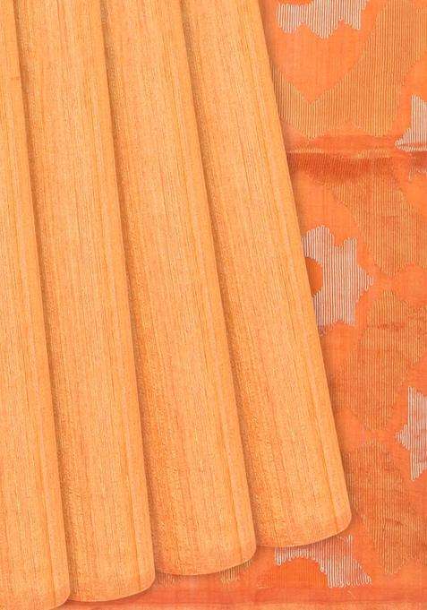 Orange Handloom Jute Art Silk Saree With Zari Stripes Orange With Checks And Stripes Design For Women