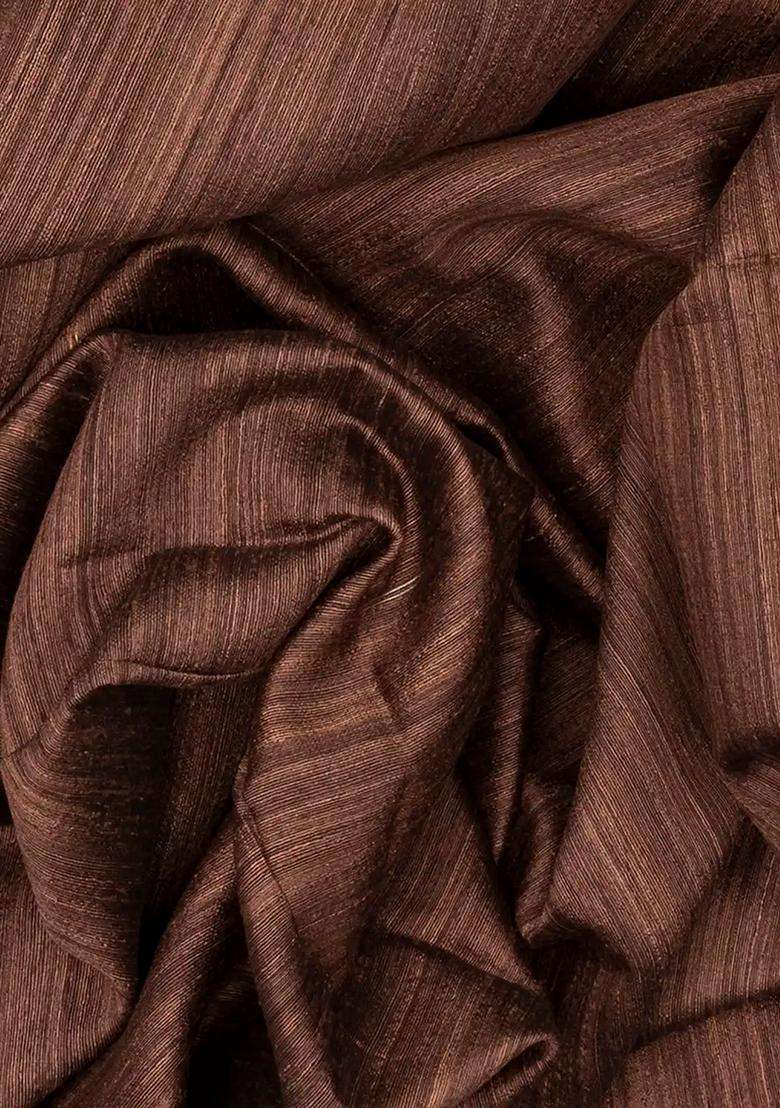 Brown Handloom Jute Art Silk Saree With Stripe Buttas Brown With Buttas And Brocade Design For Women - Indya