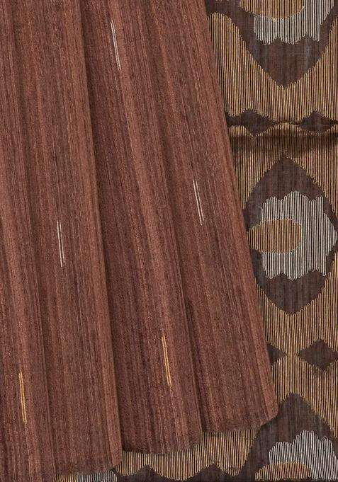 Brown Handloom Jute Art Silk Saree With Stripe Buttas Brown With Buttas And Brocade Design For Women