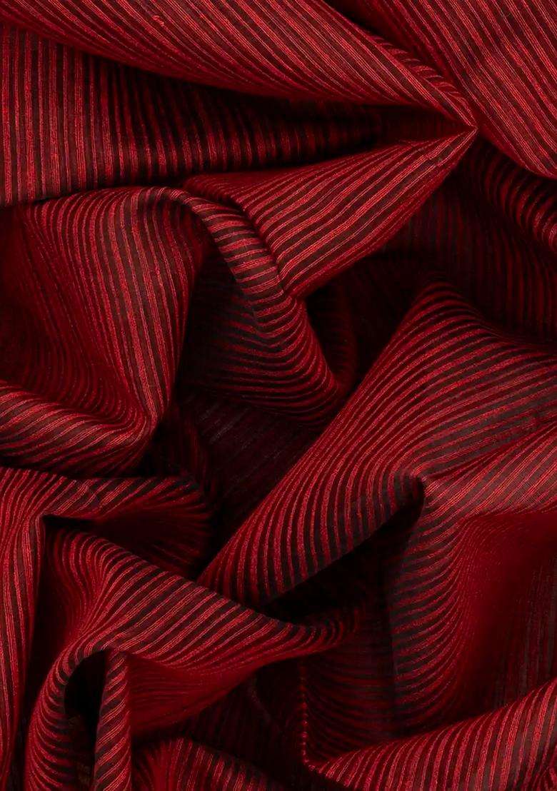 Crimson Handloom Kora Silk Organza Saree With Stripes Crimson With Checks And Stripes Design For Women - Indya