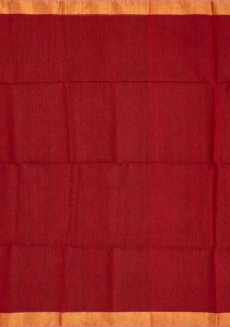 Crimson Handloom Kora Silk Organza Saree With Stripes Crimson With Checks And Stripes Design For Women - Indya