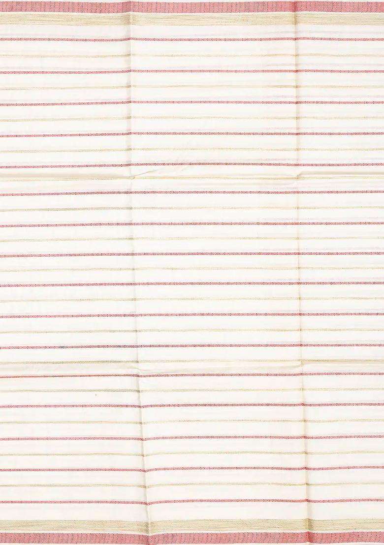 Off White Woven Tussar Silk Saree With Multi Stripes Off White With Checks And Stripes Design For Women - Indya