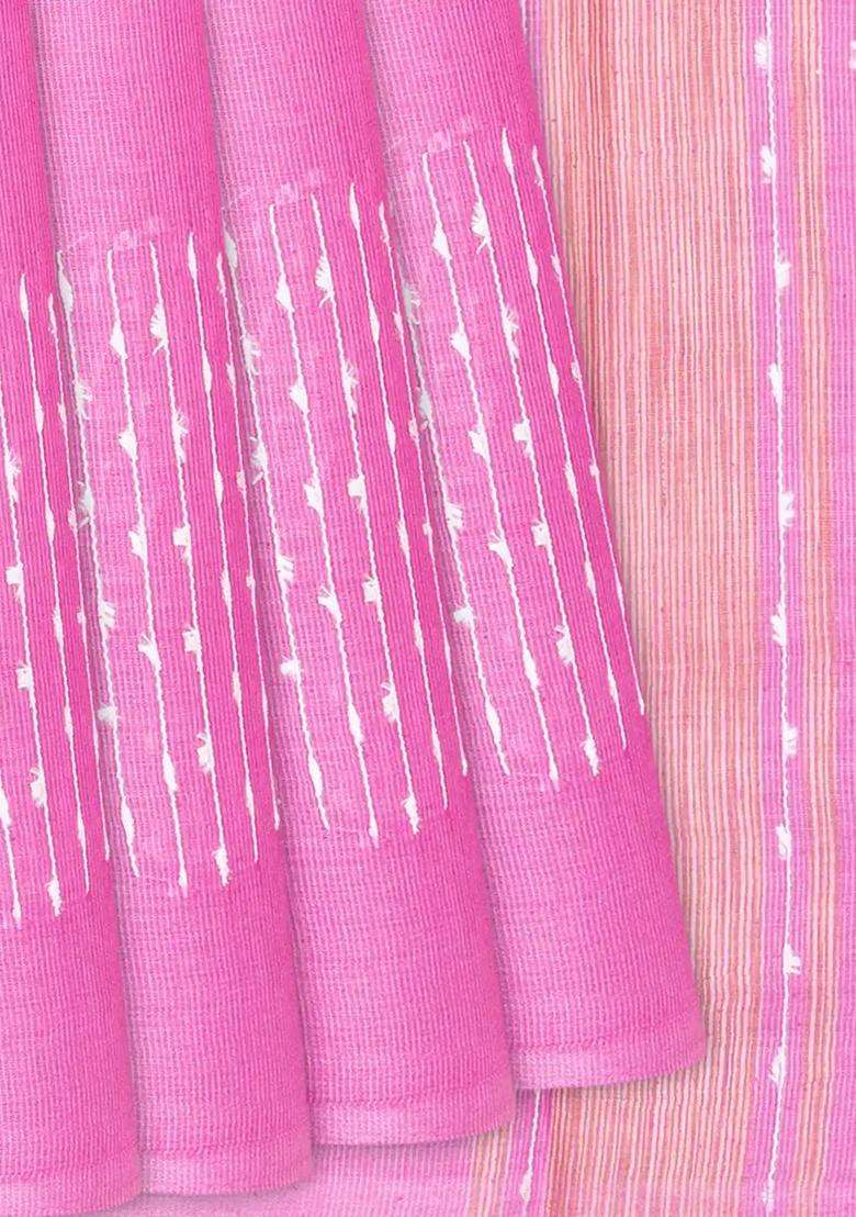 Bubble Gum Pink Woven Tussar Silk Saree With Diamond Motifs Bubblegum Pink With Traditional Woven Design For Women - Indya