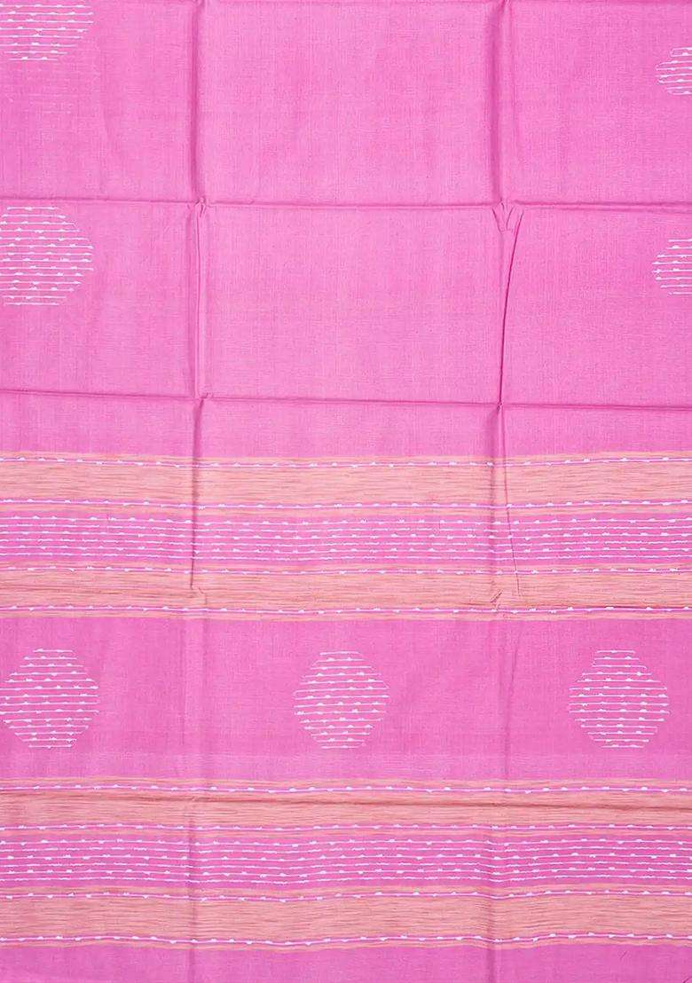 Bubble Gum Pink Woven Tussar Silk Saree With Diamond Motifs Bubblegum Pink With Traditional Woven Design For Women - Indya
