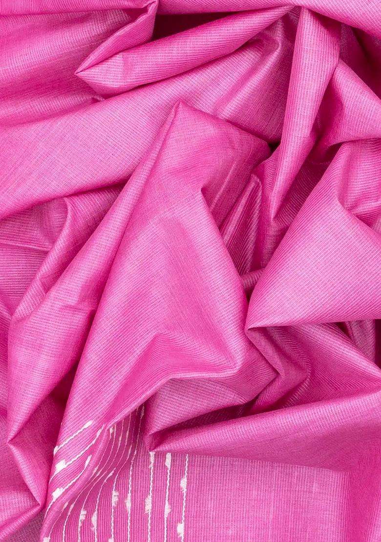 Bubble Gum Pink Woven Tussar Silk Saree With Diamond Motifs Bubblegum Pink With Traditional Woven Design For Women - Indya