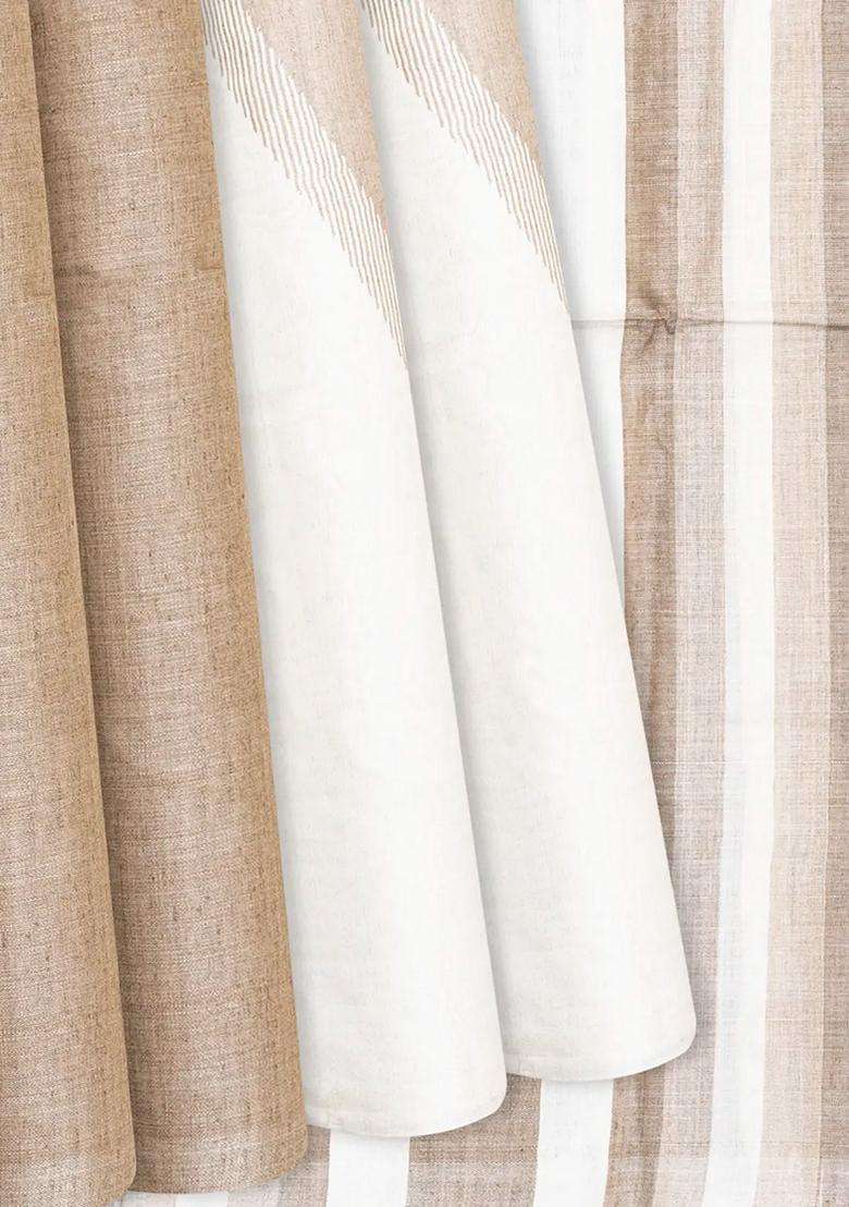Taupe Handwoven Tussar Silk Saree With Abstract Motifs Taupe With Traditional Woven Design For Women - Indya