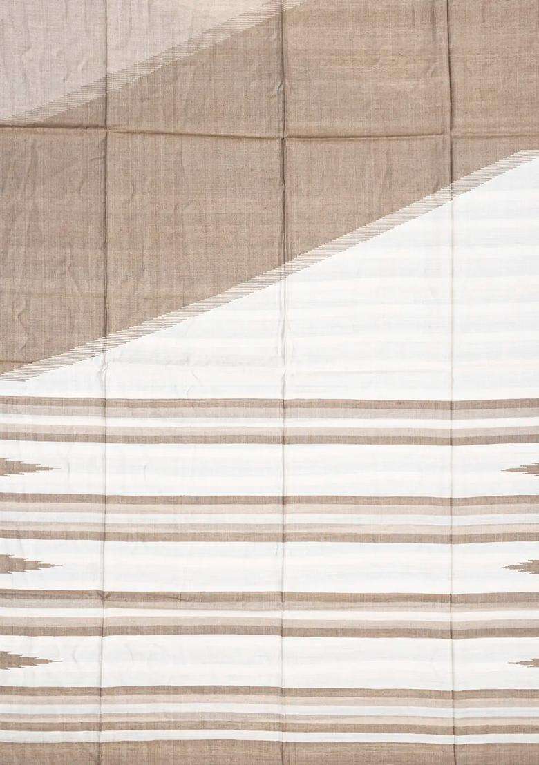 Taupe Handwoven Tussar Silk Saree With Abstract Motifs Taupe With Traditional Woven Design For Women - Indya