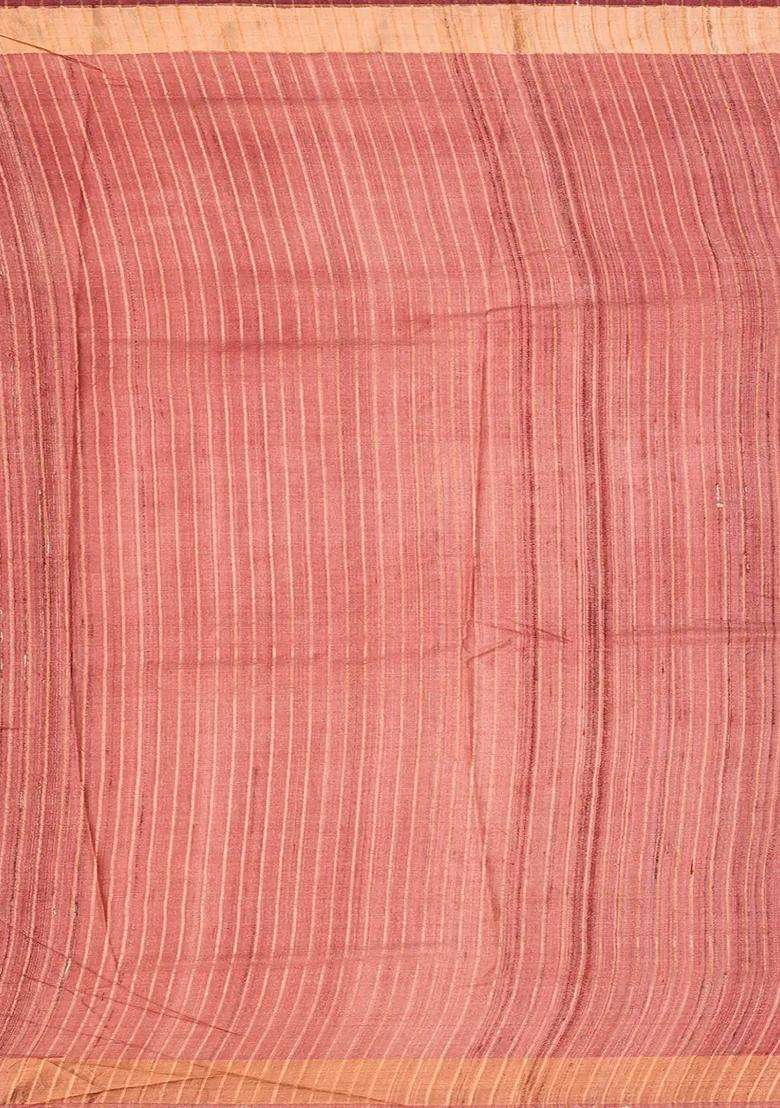 Chestnut Pink Handloom Tussar Silk Saree With Printed Bird Motifs Chestnut Pink For Women - Indya