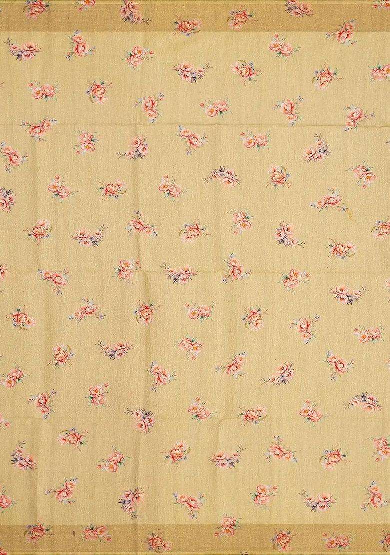 Taupe Handloom Tussar Silk Saree With Printed Crane Motifs Taupe For Women - Indya