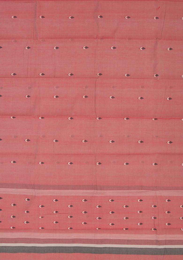Rust Handwoven Uppada Cotton Saree With Buttas And Brocade Design For Women - Indya