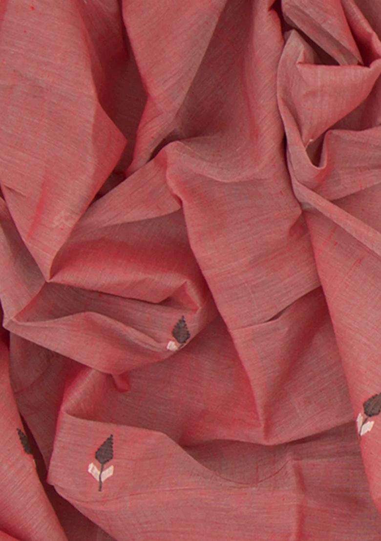 Rust Handwoven Uppada Cotton Saree With Buttas And Brocade Design For Women - Indya