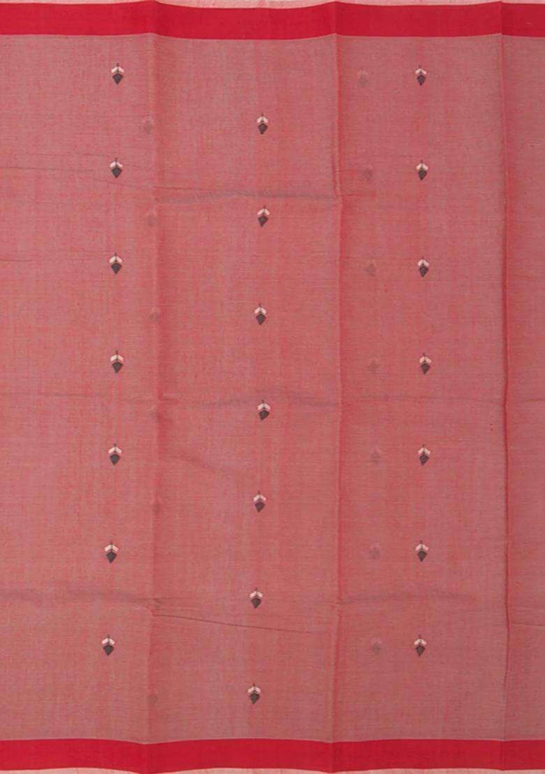 Rust Handwoven Uppada Cotton Saree With Buttas And Brocade Design For Women - Indya