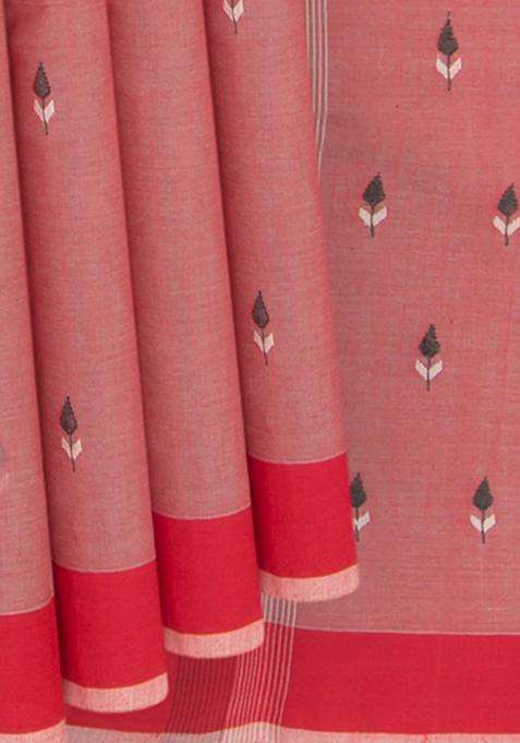 Rust Handwoven Uppada Cotton Saree With Buttas And Brocade Design For Women