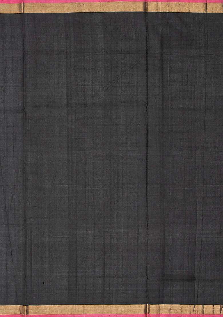 Black Handloom Uppada Silk Saree With Annam Motif Buttas Black With Buttas And Brocade Design For Women - Indya