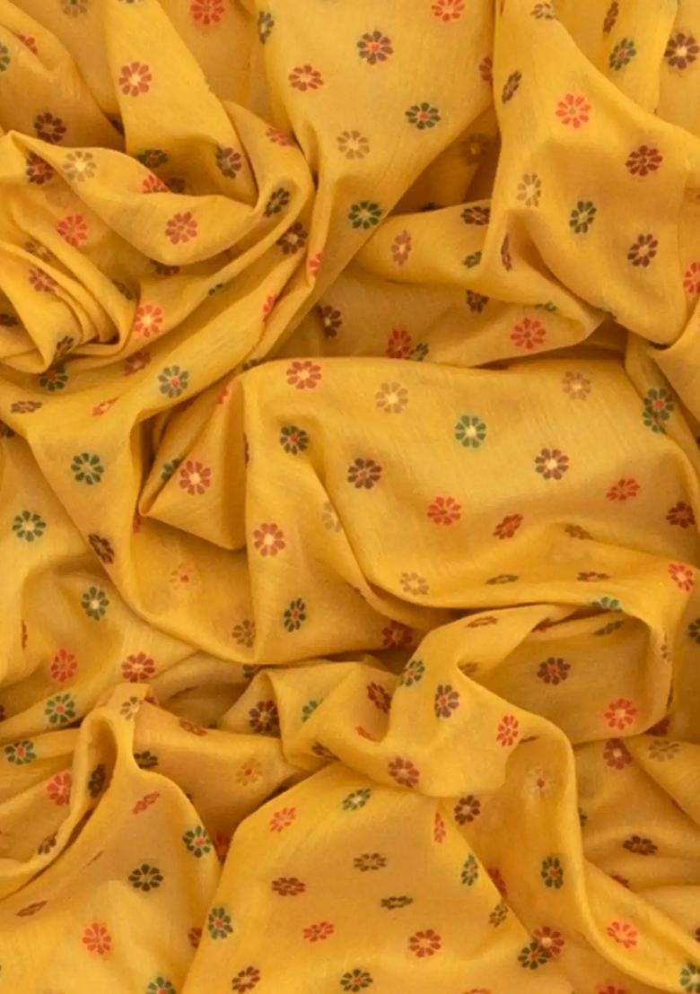 Yellow Blended Pashmina Kani Art Silk Saree With Floral Motifs Red Border Yellow With Buttas And Brocade Design For Women - Indya