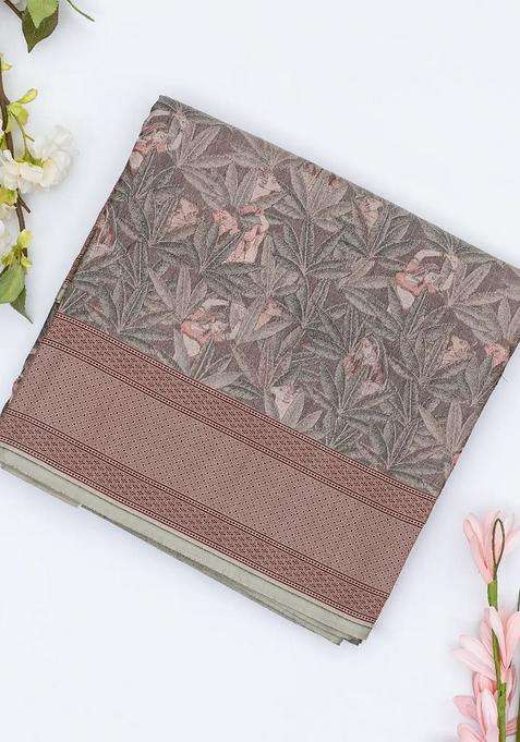 Grey Handloom Banarasi Silk Saree With Floral Motifs With Buttas And Brocade Design For Women