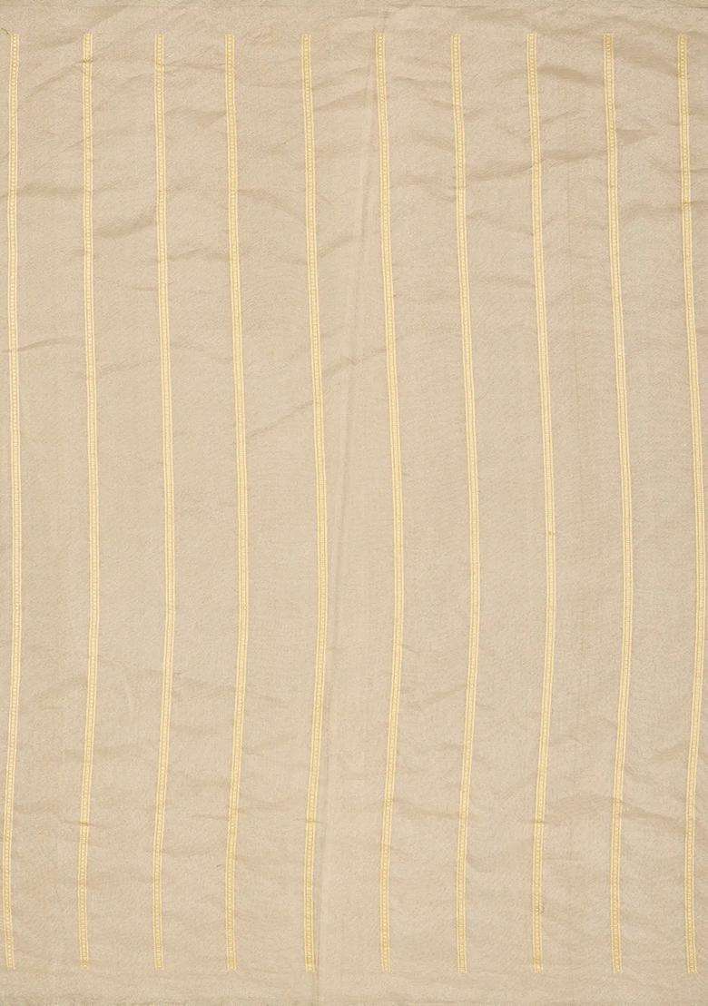 Beige Handloom Banarasi Silk Saree With Floral Jaal Motifs With Buttas And Brocade Design For Women - Indya