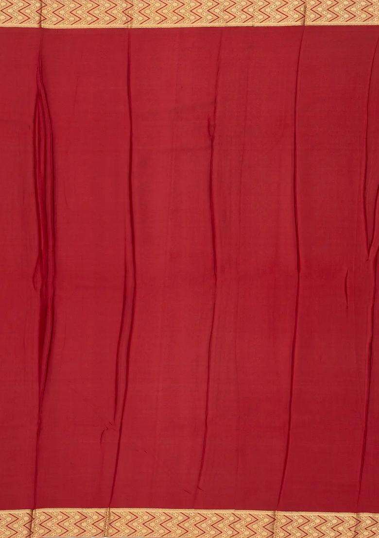 Maroon Handwoven Banarasi Georgette Silk Saree With Floral Motifs With Buttas And Brocade Design For Women - Indya