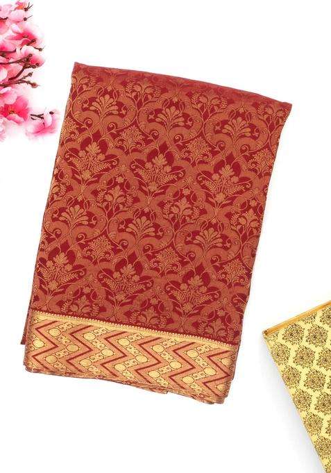 Maroon Handwoven Banarasi Georgette Silk Saree With Floral Motifs With Buttas And Brocade Design For Women