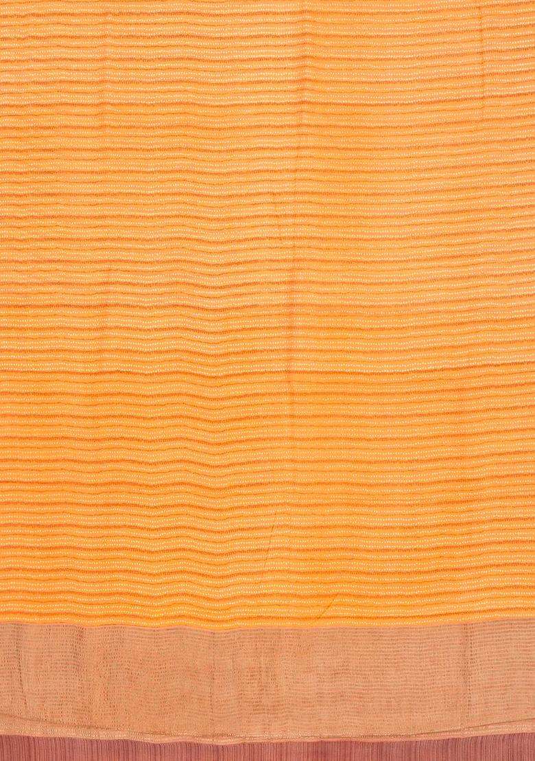 Orange Handwoven Banarasi Georgette Silk Saree With Dotted Motifs With Printed Design For Women - Indya