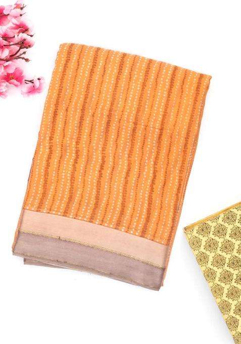 Orange Handwoven Banarasi Georgette Silk Saree With Dotted Motifs With Printed Design For Women