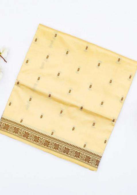 Cream Banarasi Silk Saree With Floral Motifs With Buttas And Brocade Design For Women