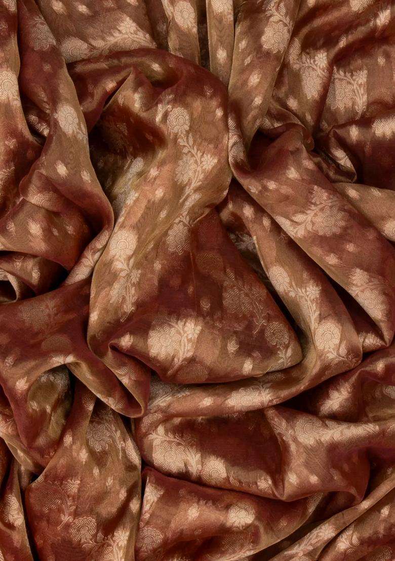 Peach Banarasi Tissue Silk Saree With Floral Motifs With Buttas And Brocade Design For Women - Indya