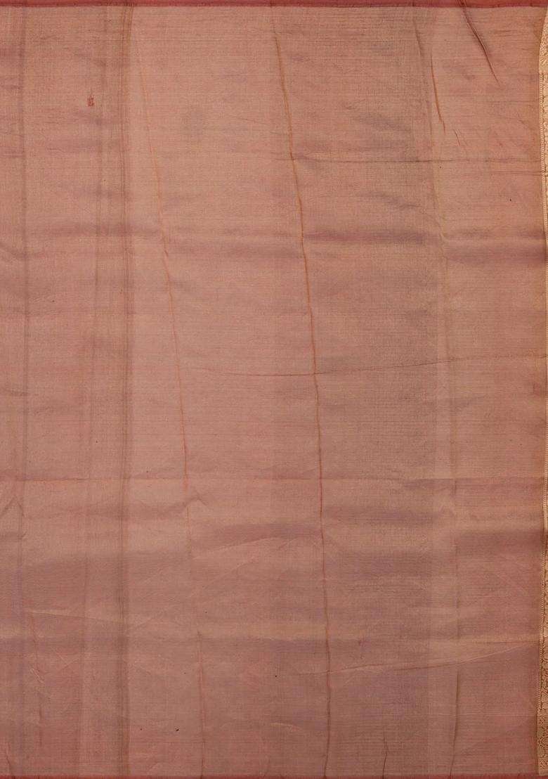 Peach Banarasi Tissue Silk Saree With Floral Motifs With Buttas And Brocade Design For Women - Indya