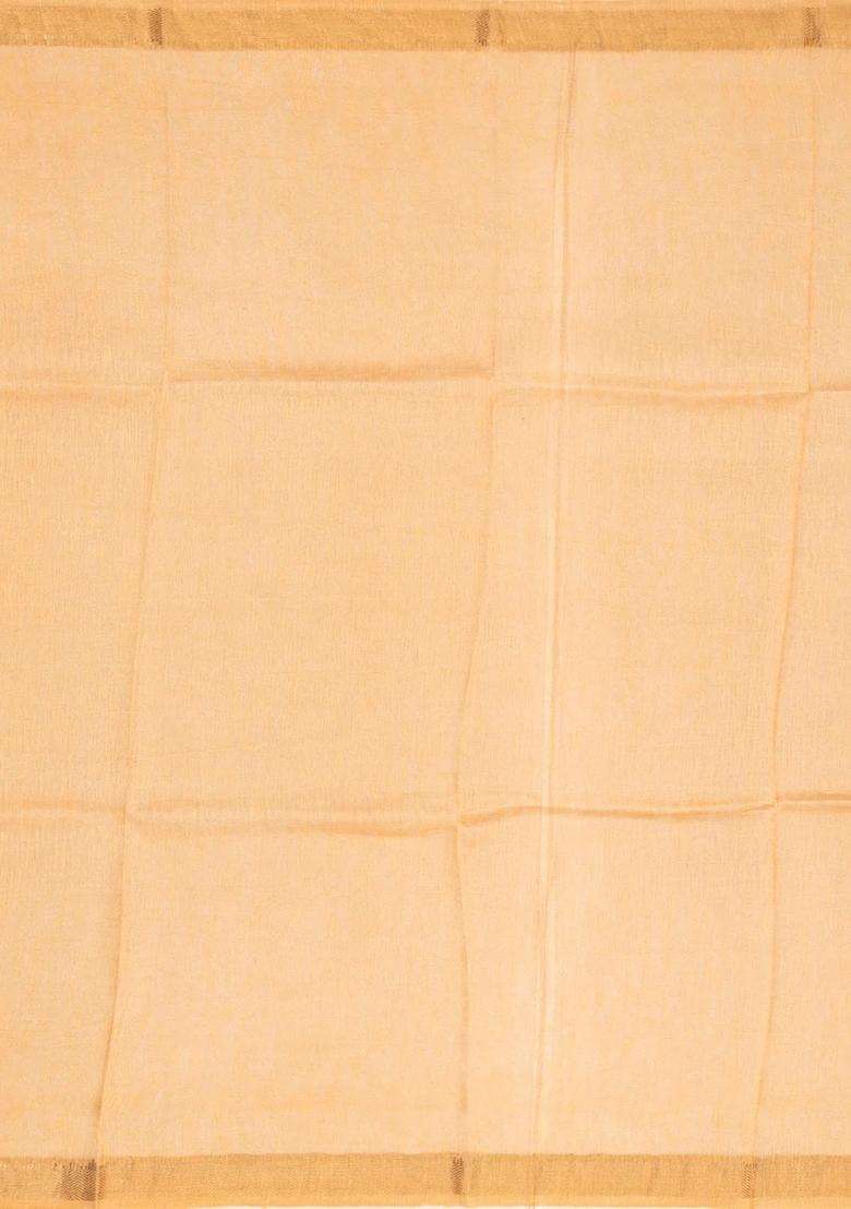 Sandal Handwoven Linen Saree Printed With Floral Motifs For Women - Indya