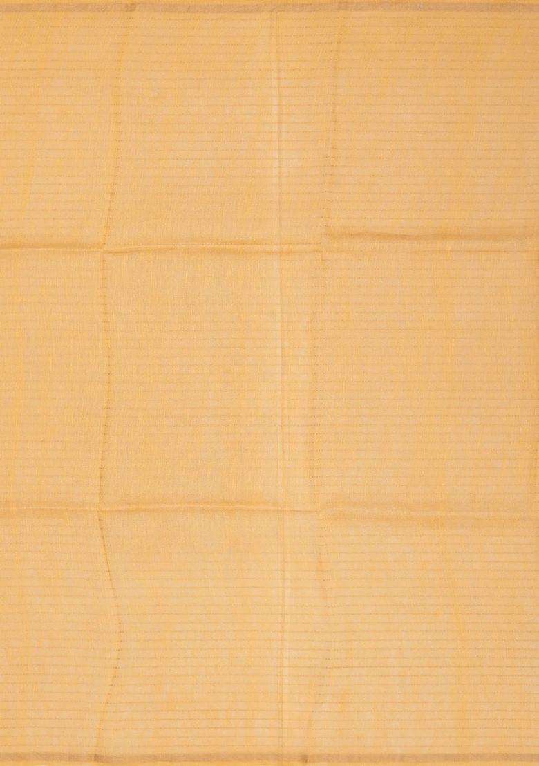 Beige Handwoven Linen Saree Printed With Flower Motifs For Women - Indya