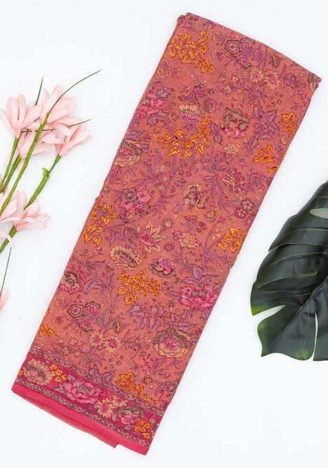 Dusty Pink Woven Digital Printed Chiffon Silk Saree With Floral Motifs For Women