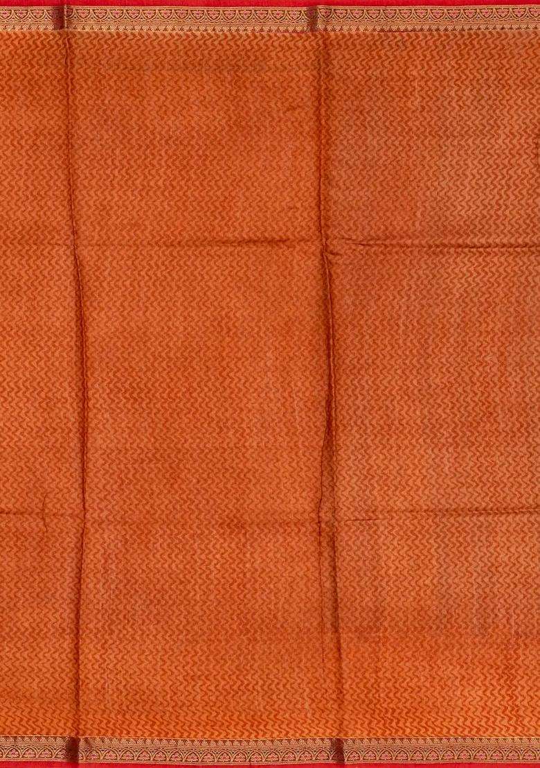 Red Handloom Tussar Silk Saree Printed With Check Motifs For Women - Indya