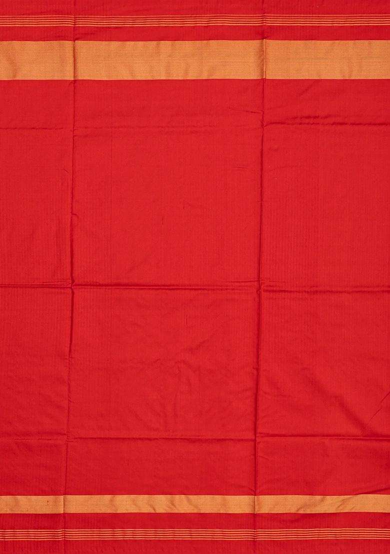 Black Handloom Ikat Silk Saree With Contrast Red Border With Printed Design For Women - Indya