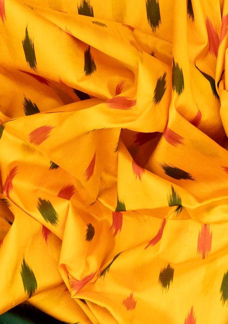Yellow Handloom Ikat Silk Saree With Triangle Motifs With Printed Design For Women - Indya