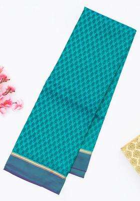 Turquoise Handloom Kanchipuram Silk Saree Printed With Floral Motifs For Women