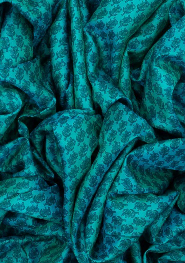 Turquoise Handloom Kanchipuram Silk Saree Printed With Floral Motifs For Women - Indya