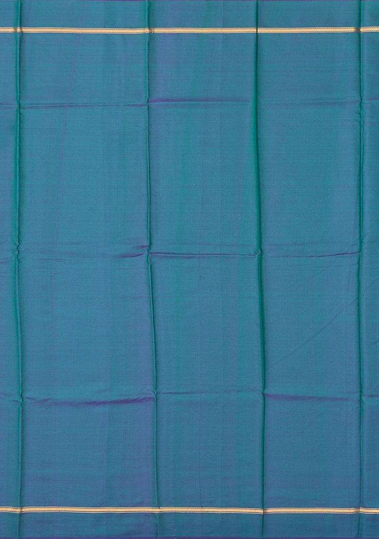 Turquoise Handloom Kanchipuram Silk Saree Printed With Floral Motifs For Women - Indya