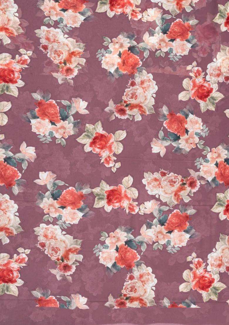 Lavander Lilac Georgette Silk Saree Printed With Floral Motifs For Women - Indya