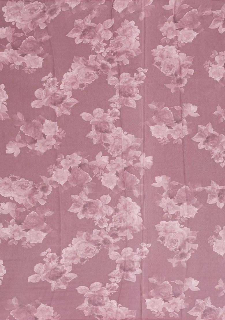 Lavander Lilac Georgette Silk Saree Printed With Floral Motifs For Women - Indya