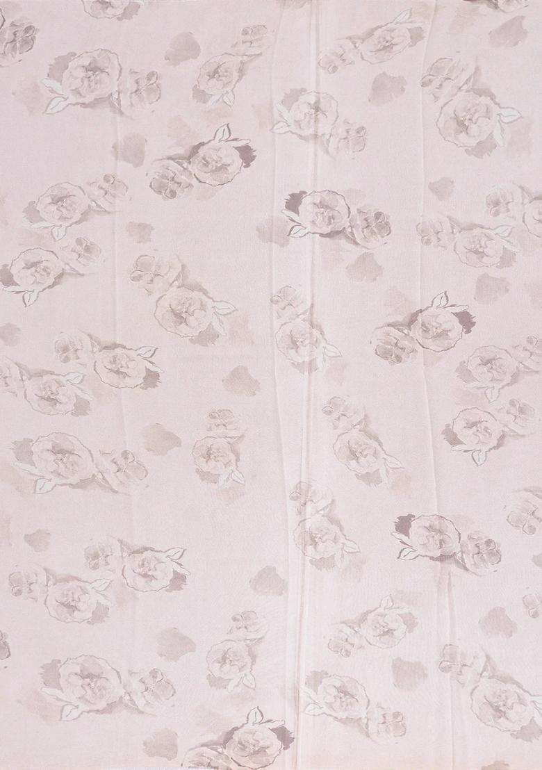 Cream Georgette Silk Saree Printed With Floral Motifs For Women - Indya