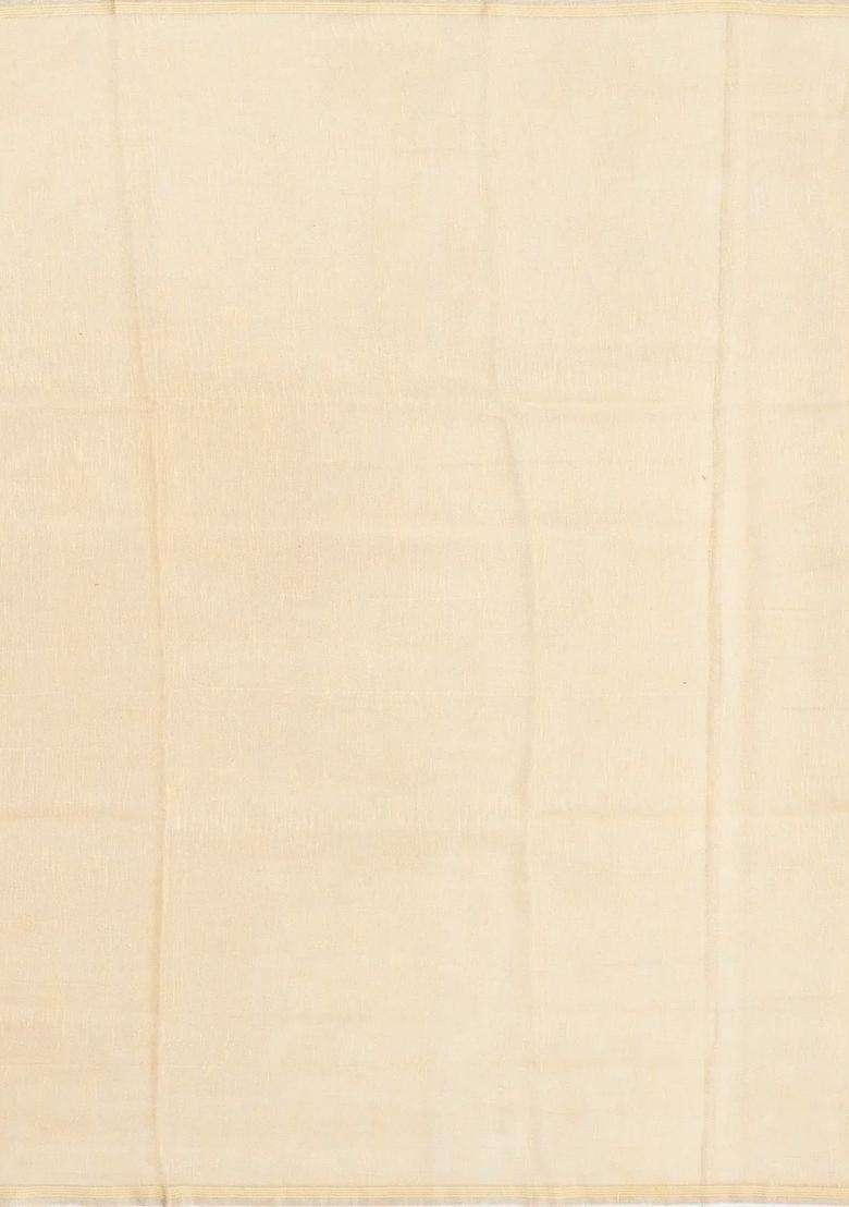 Cream Handloom Linen Saree With Printed Floral Motifs For Women - Indya