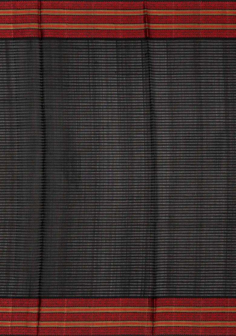 Cream Handloom Kora Silk Saree With Checks Black Border With Checks And Stripes Design For Women - Indya