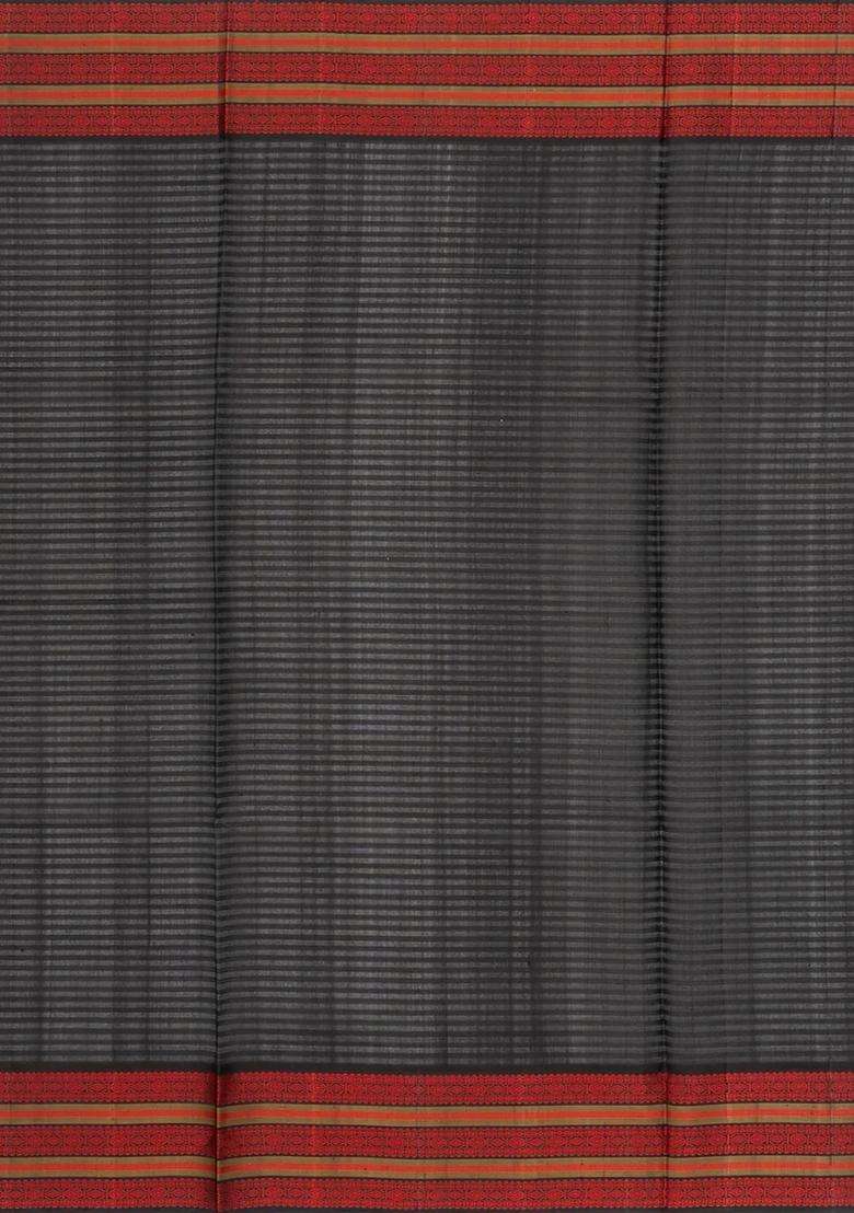 Beige Handloom Kora Silk Saree With Checks Black Border With Checks And Stripes Design For Women - Indya