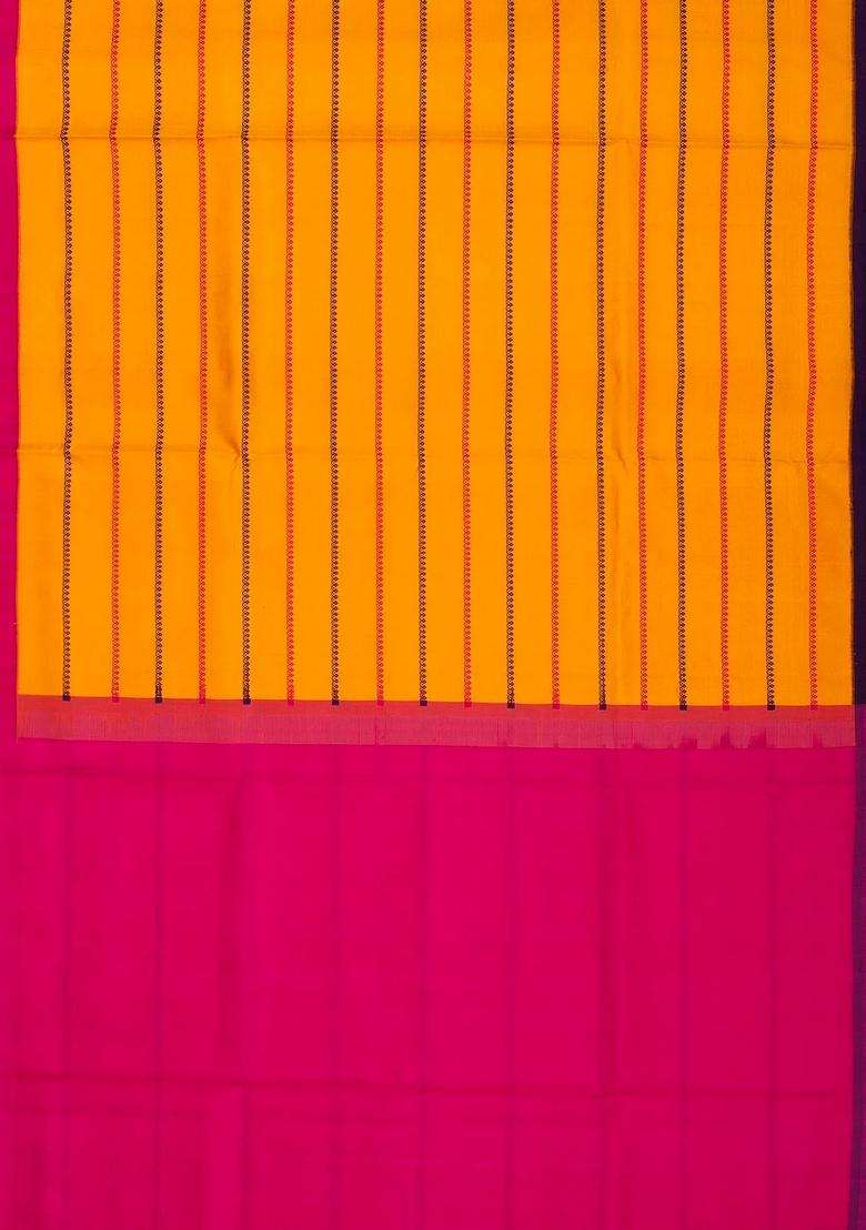 Turmeric Yellow Handloom Soft Silk Saree With Beldari Stripes Ganga Jamuna Border With Checks And Stripes Design For Women - Indya