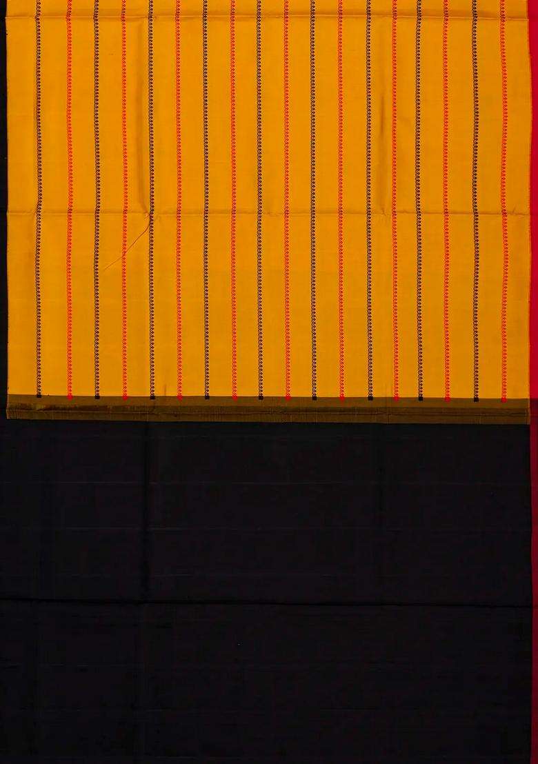 Mustard Handloom Soft Silk Saree With Beldari Stripes Ganga Jamuna Border With Checks And Stripes Design For Women - Indya