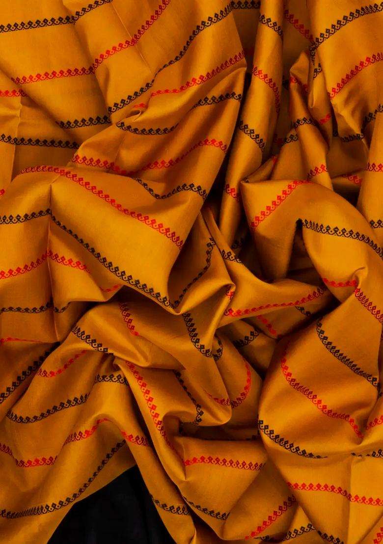 Mustard Handloom Soft Silk Saree With Beldari Stripes Ganga Jamuna Border With Checks And Stripes Design For Women - Indya